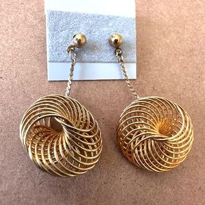 Gold Tone Swirl Drop Earrings - Vintage Women Jewelry